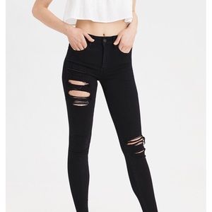 High waisted black distressed AE Jeggings